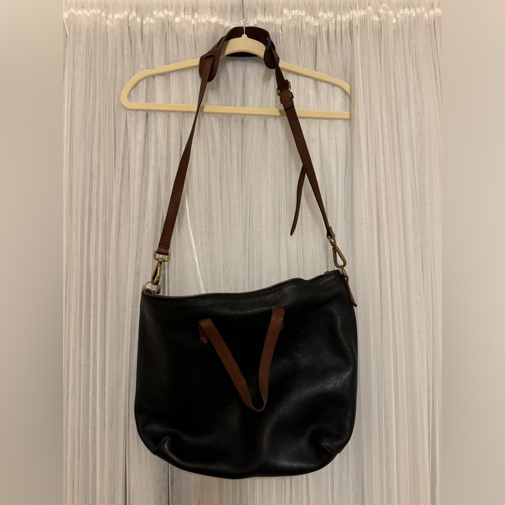 Madewell Leather Satchel / Crossbody Bag | Black with Brown Straps
